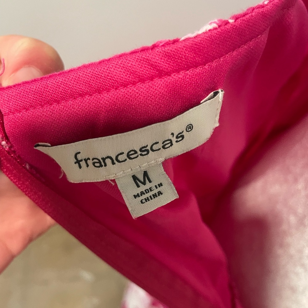 Francesca's Collections Fuchsia & White Floral Midi Dress with Tie-Front - Picture 5 of 5